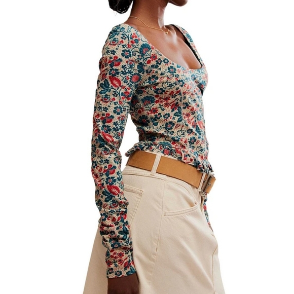 Free People Tops - Free People Melanie Floral Long Sleeve Crop Shirt - Small